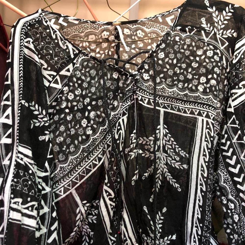 Black and white tie sheer shirt